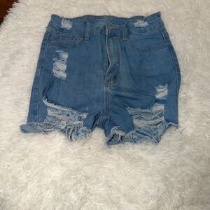 Distressed Blue Denim Women Shorts